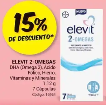 Farmacias Bazar ELEVIT 2-OMEGAS DHA (Omega 3), Ácido Fólico, Hierro, Vitaminas y Minerales 1.12g 7 Cápsulas oferta