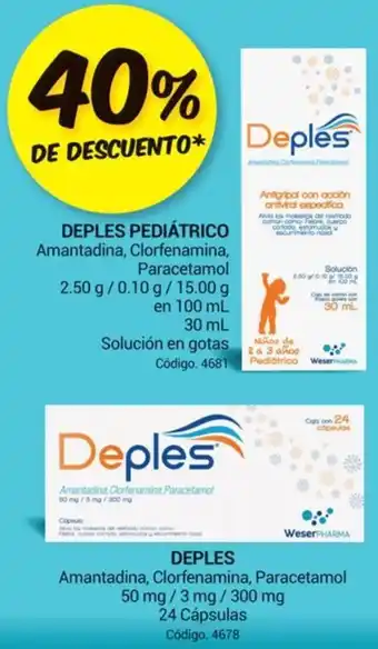 Farmacias Bazar DEPLES PEDIÁTRICO Amantadina, Clorfenamina, Paracetamol 2.50 g/0.10 g/15.00 g en 100 mL oferta