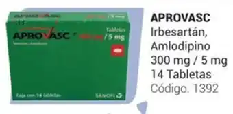 Farmacias Bazar APROVASC Irbesartán, Amlodipino 300 mg / 5 mg 14 Tabletas oferta