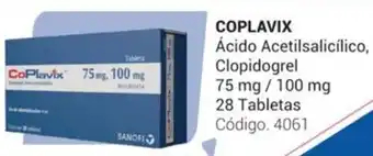 Farmacias Bazar COPLAVIX Ácido Acetilsalicílico, Clopidogrel 28 Tabletas oferta