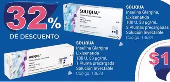 Farmacias Bazar SOLIQUA Insulina Glargina, Lixisenatida 100U, 33pg/ml oferta