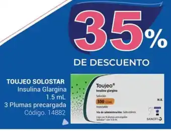 TOUJEO SOLOSTAR Insulina Glargina 1.5 ml 3 Plumas precargada