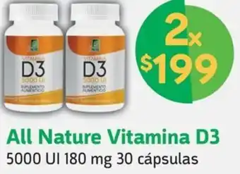 Farmacias YZA All Nature Vitamina D3 5000 UI 180 mg 30 cápsulas oferta