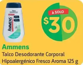 Farmacias YZA Ammens Talco Desodorante Corporal Hipoalergénico Fresco Aroma 125 g oferta