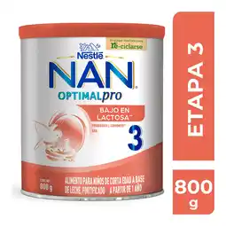Farmacias YZA Nan 3 optimal pro baja en lactosa fórmula infantil 1 a 3 años 800g oferta