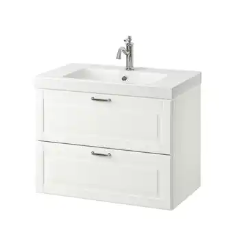 Godmorgon / odensvik mueble de lavabo con 2 cajones, kasjön blanco/hamnskär grifo, 83x49x64 cm