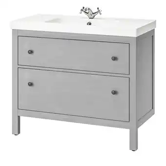 Hemnes / odensvik mueble de lavabo con 2 cajones, gris/runskär grifo, 103x49x89 cm