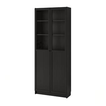 IKEA Billy librero con puertas de vidrio, negro-café, 80x30x202 cm oferta