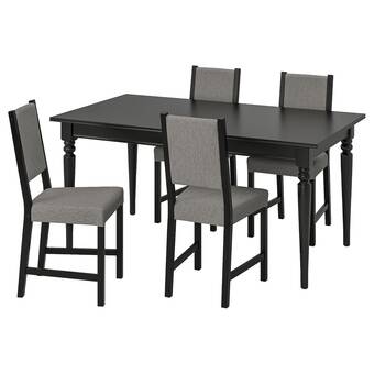 IKEA Ingatorp / stefan mesa y 4 sillas, negro/knisa gris/beige, 155/215 cm oferta