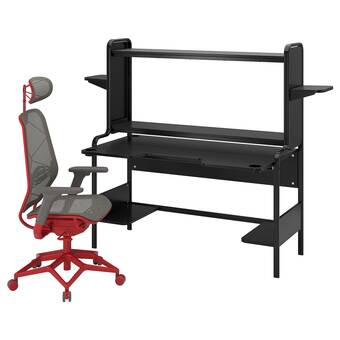 IKEA Fredde / styrspel escritorio y silla p/gamer, negro gris/rojo oferta