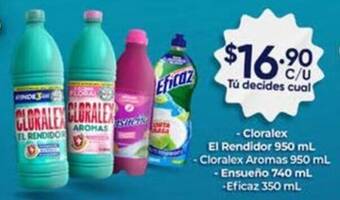 Farmacias Guadalajara Cloralex El Rendidor 950 mL + Cloralex Aromas 950 mL + - Ensueño 740 mL + Eficaz 350 mL oferta