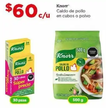 Bodega Aurrerá Knorr Caldo de pollo en cubos 30pzas o polvo 500g oferta