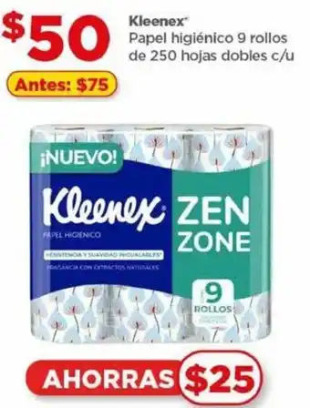 Bodega Aurrerá Kleenex Papel higiénico 9 rollos de 250 hojas dobles c/u oferta