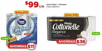 Bodega Aurrerá Great Value o Kleenex Papel Higienico oferta