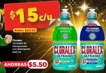 Bodega Aurrerá Cloralex Variedad de blanqueador con detergente 600 ml oferta