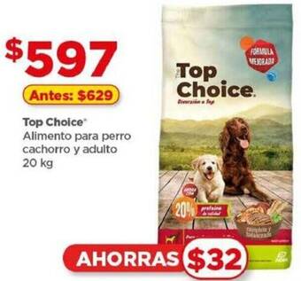 Bodega Aurrerá Top Choice Alimento para perro cachorro y adulto 20 kg oferta