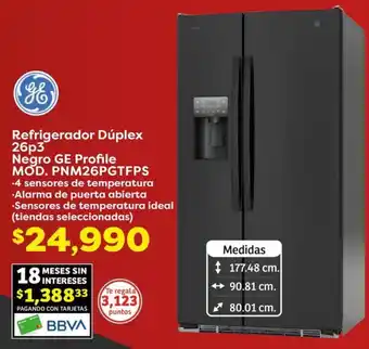 Soriana Híper Refrigerador Dúplex 26p3 Negro GE Profile MOD. PNM26PGTFPS oferta