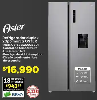 Soriana Híper Oster Refrigerador duplex 20p3 marca oferta