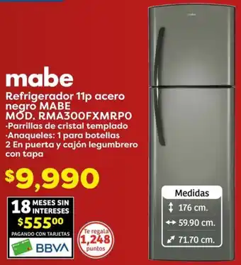 Soriana Híper mabe Refrigerador 11p acero MOD. RMA300FXMRPO oferta