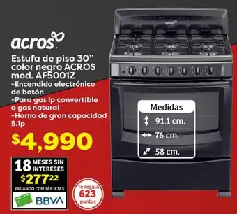 Soriana Híper acros Estufa de piso 30" color negro ACROS mod. AF5001Z oferta