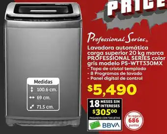 Soriana Híper Lavadora automática carga superior 20 kg marca PROFESSIONAL SERIES color gris modelo PS-WTT330MX oferta