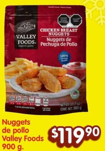 Soriana Híper Nuggets de pollo Valley Foods 900g oferta