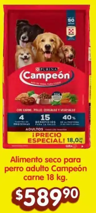 Soriana Híper Alimento seco para perro adulto Campeón carne 18 kg. oferta