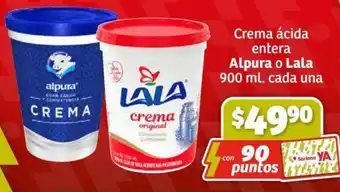 Soriana Híper Crema ácida entera Alpura o Lala 900 ml. cada una oferta