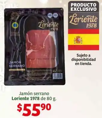 Soriana Híper Jamón serrano Loriente 1978 de 80 g. oferta