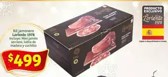 Soriana Híper Kit jamonero Loriente 1978 Incluye: Mini jamón serrano, tabla de madera y cuchillo oferta