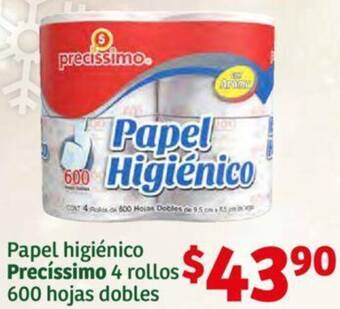 Soriana Híper Papel higiénico Precíssimo 4 rollos 600 hojas dobles oferta