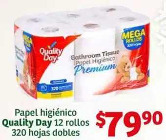 Soriana Híper Papel higiénico Quality Day 12 rollos 320 hojas dobles oferta