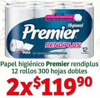 Soriana Híper Papel higiénico Premier rendiplus 12 rollos 300 hojas dobles oferta