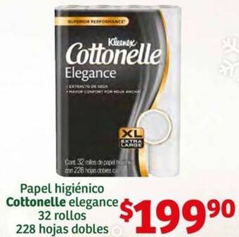 Soriana Híper Papel higiénico Cottonelle elegance 32 rollos 228 hojas dobles oferta