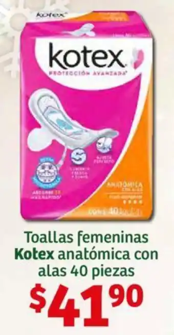 Toallas femeninas Kotex anatómica con alas 40 piezas