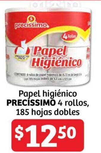 Soriana Híper Papel higiénico PRECÍSSIMO 4 rollos, 185 hojas dobles oferta