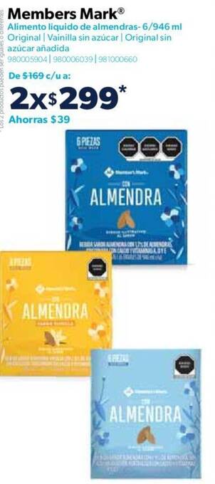 Sam's Club Members Mark Alimento liquido de almendras-6/946 ml oferta