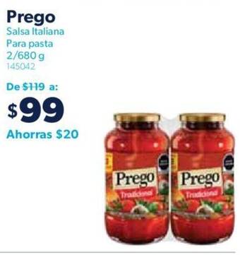 Sam's Club Prego Salsa Italiana Para pasta 2/680g oferta