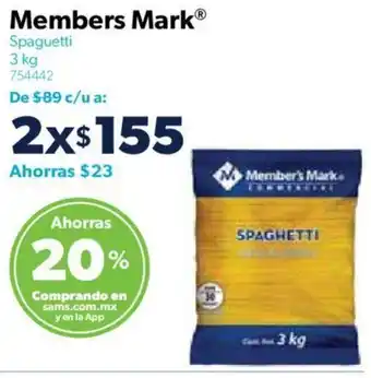 Sam's Club Members Mark Spaguetti 3kg oferta