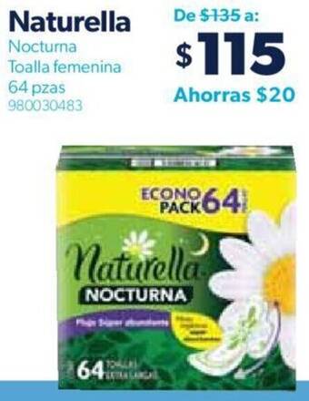 Sam's Club Naturella Nocturna Toalla femenina 64 pzas oferta