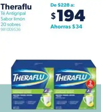Sam's Club Theraflu Té Antigripal Sabor limón 20 sobres oferta