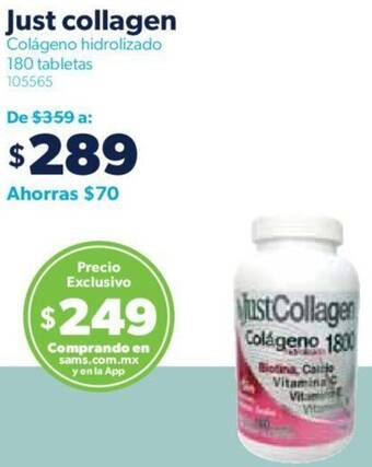 Sam's Club Just collagen Colágeno hidrolizado 180 tabletas oferta