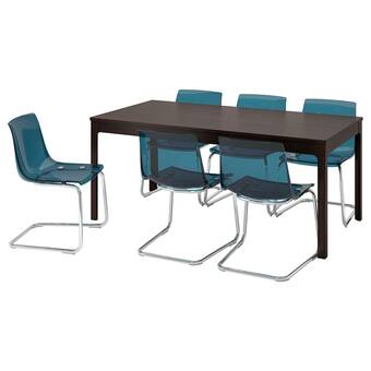 IKEA Ekedalen / tobias mesa y 6 sillas, café oscuro/azul, 180/240 cm oferta