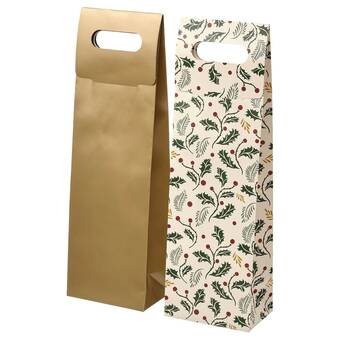 IKEA Vinterfint bolsa de regalo para botella, formas variadas hueso/dorado, 13x41 cm oferta