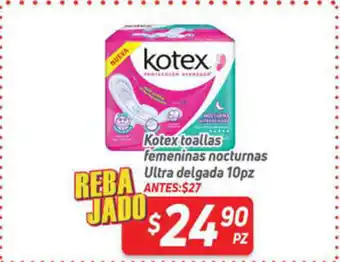 Kotex toallas femeninas nocturnas Ultra delgada 10pz