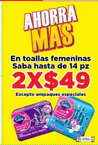 En Toallas femeninas Saba hasta de 14 pz