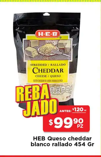 HEB Queso Cheddar blanco rallado 454 Gr