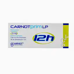 Farmacias YZA Carnotprim 12h liberacion p 15mg 20 comp oferta
