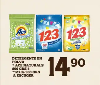 Alsuper Detergente Polvo *Ace Naturals 800Grs *123 de 900grs A escoger oferta
