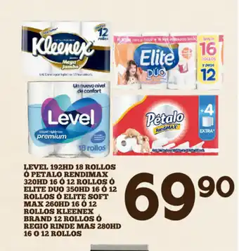 Level 192HD 18 Rollos o Petalo Rendimax 320HD 16 o 12 Rollos o Elite Duo 350HD o Elite Soft Max 260HD Kleenex Brand 12 Rollos